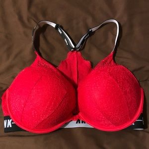 Pink 36 DD red front buckle bra